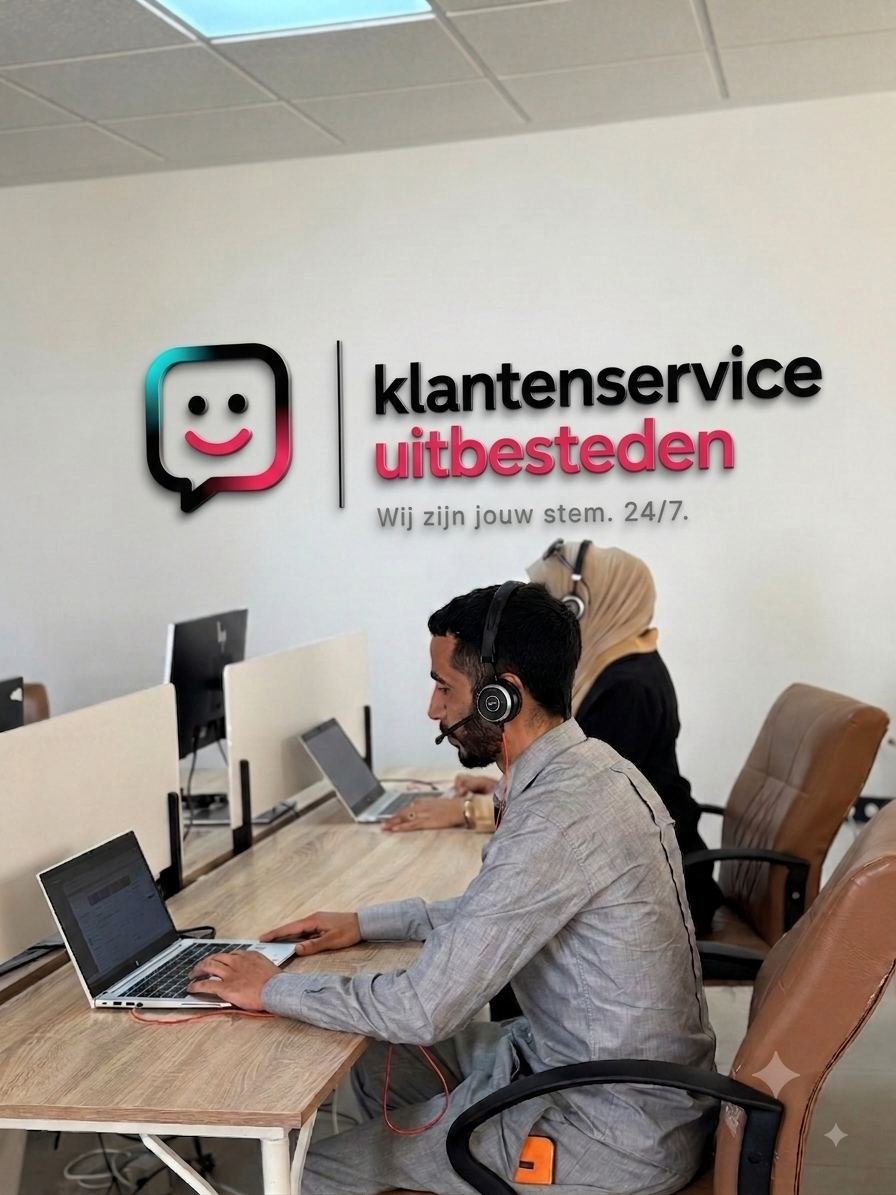 Klantenservice Uitbesteden team aan het werk op de klantenservicevloer